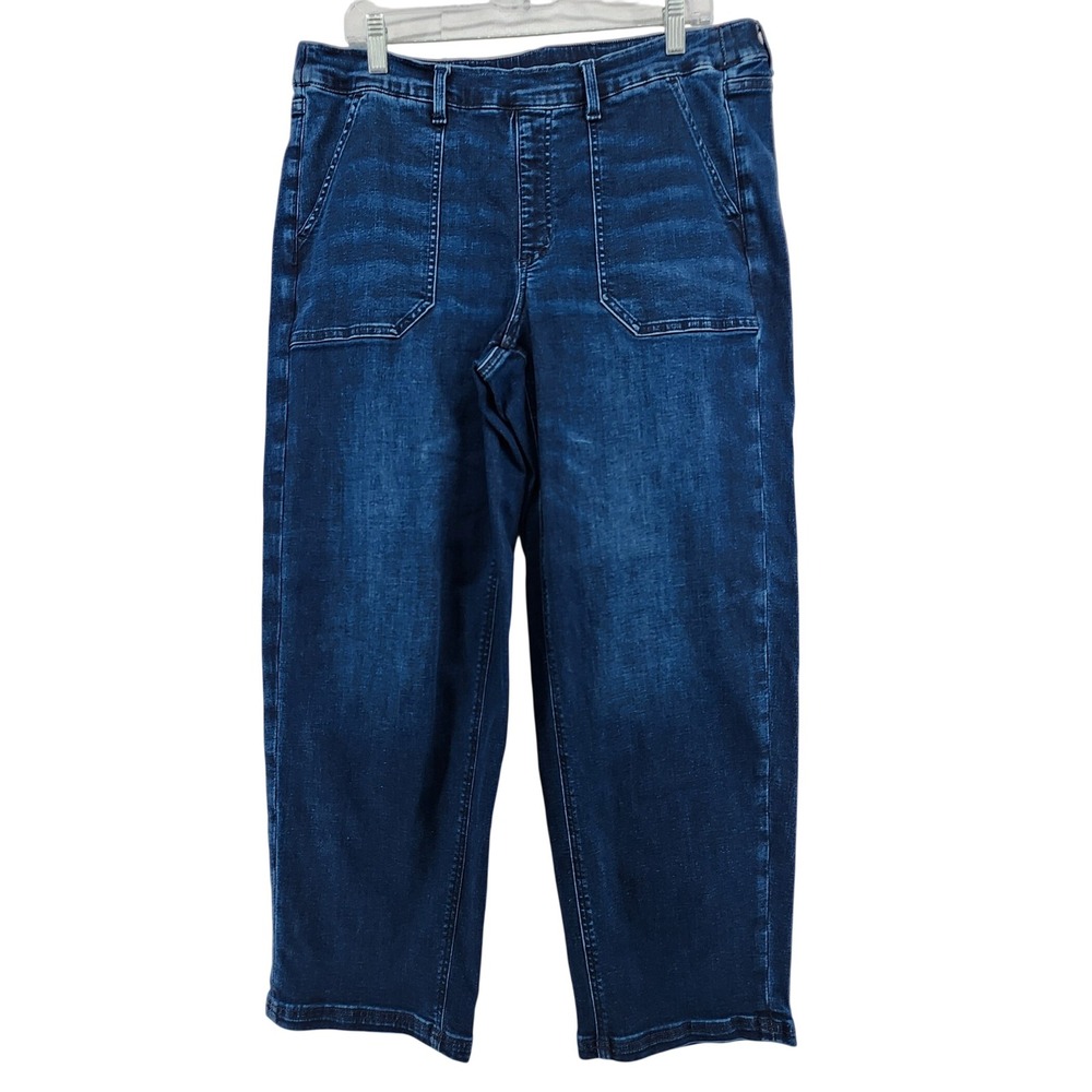 Denim & Co 16 Blue Wide Leg Crop Jeans Patch Pocket Stretch Comfort Casual - Picture 1 of 8